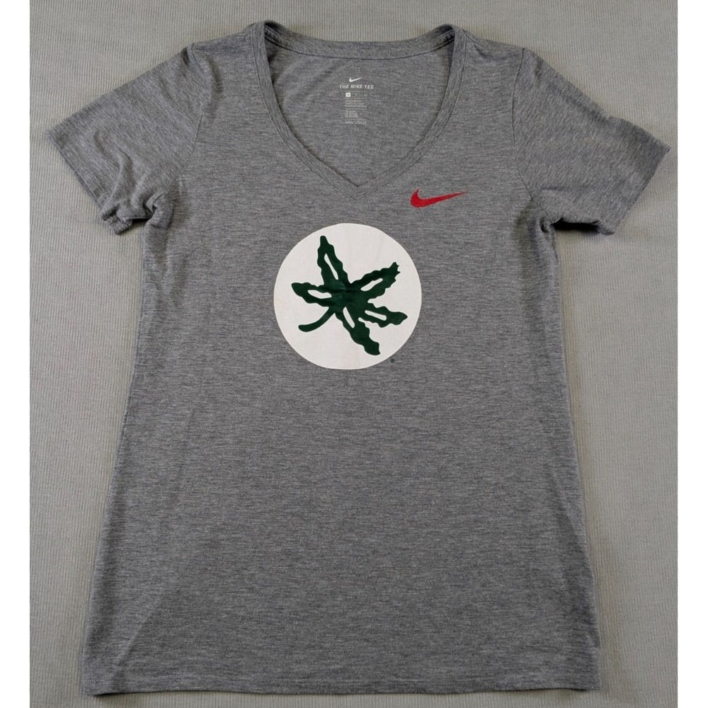 Ohio State Buckeyes Shirt Womens Small Gray Nike V-Neck Athletic Cut OSU